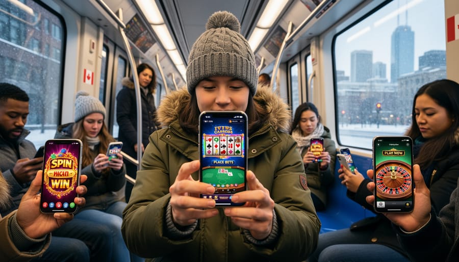 Person holding smartphone displaying mobile casino gaming interface