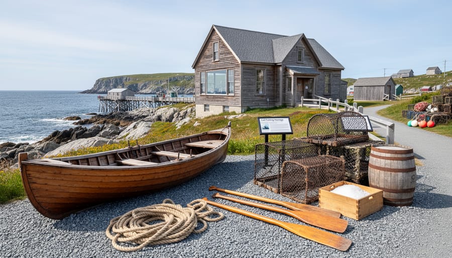 Historic wooden boats and waterfront setting associated with the North Atlantic Fisheries Museum in Twillingate, Newfoundland