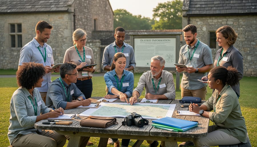 Group of heritage site managers and volunteers gathered at a Canadian historic site outdoors